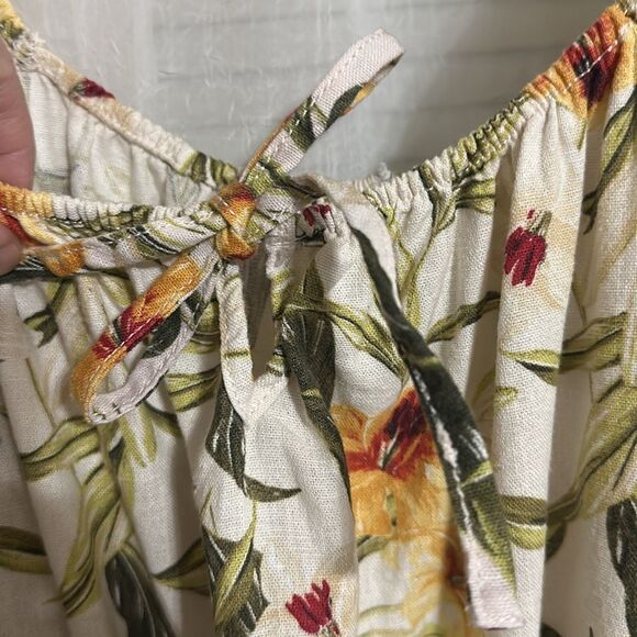 Kensie Jeans L Beige Gold Green Lily Linen On Off Shoulder Square Neck Top - Picture 5 of 10